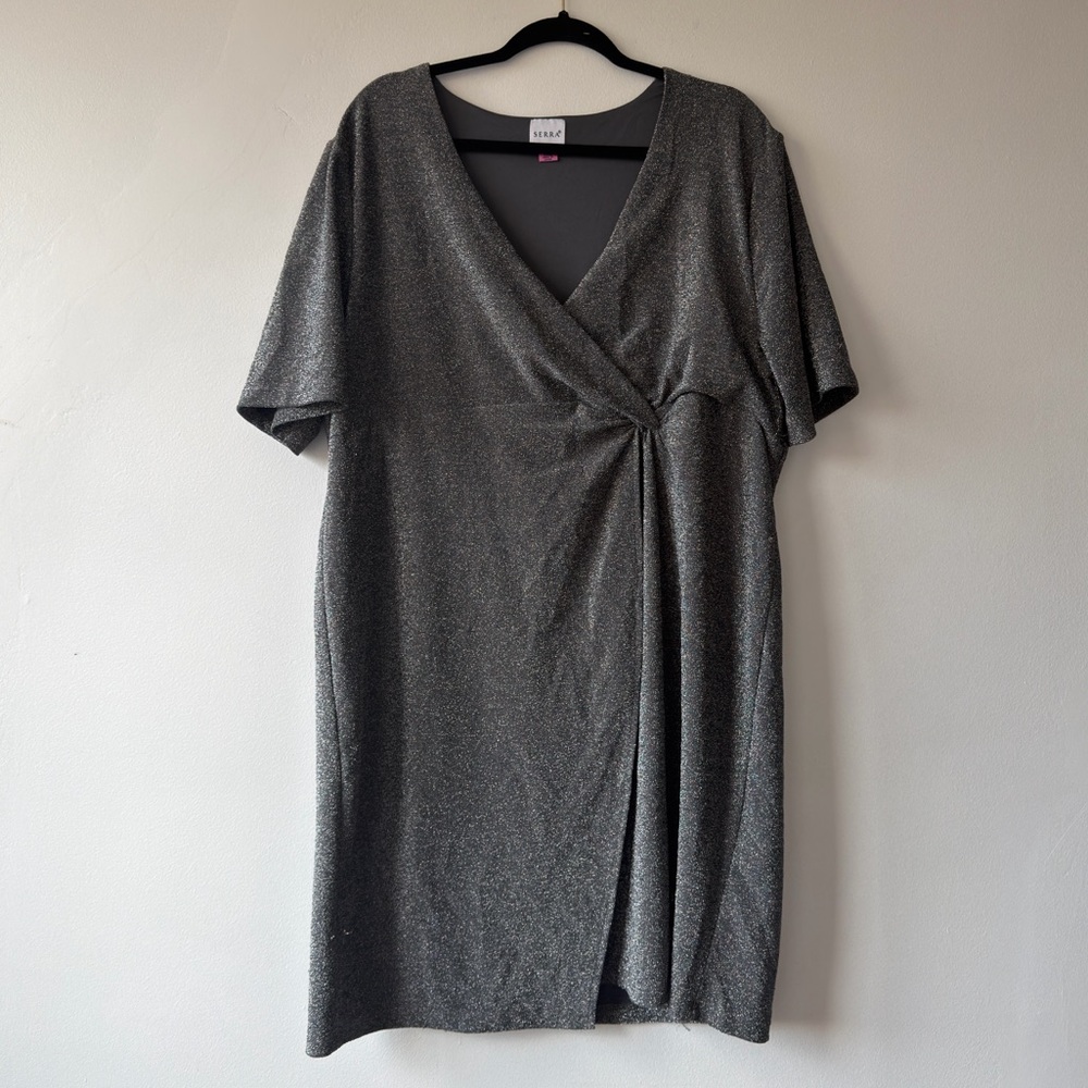 Serra Silver Metallic V-Neck Dress